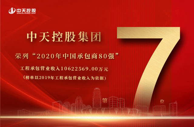 中天控股集團榮列“2020年中國承包商80強”第七位！